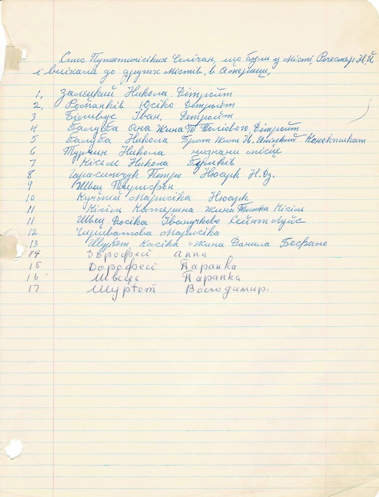 This is a list of immigrants from Putyatyntsi, Ukraine who first came to Rochester, New York then moved to other cities in the United States