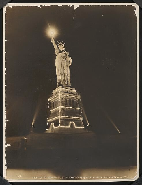 Evening Image of the Statue of Liberty, New York, 1909 By A. Loeffler, Tomkinsville, New York.