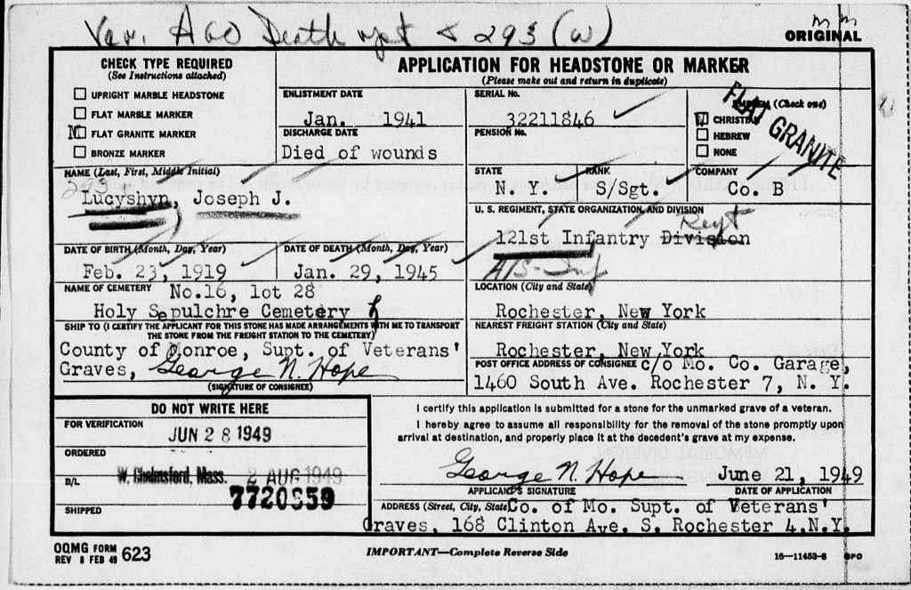 Application for Headstone