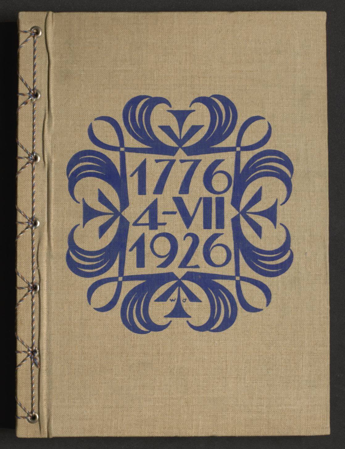 Linen-bound cover of Volume 70 of the 1926 Polish Declarations of Admiration and Friendship for the United States, with a blue ornamental emblem reading 1776, 4-VII, 1926
